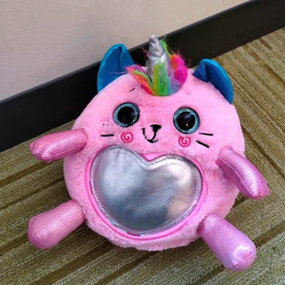 Zuru Rainbowcorns Plush Pink Cat Unicorn Silver Heart on Stomach Stuffed Toy 10" - Picture 2 of 16